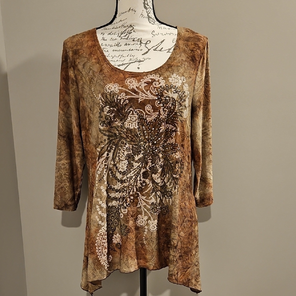 Dressbarn Brown Floral Tunic XL